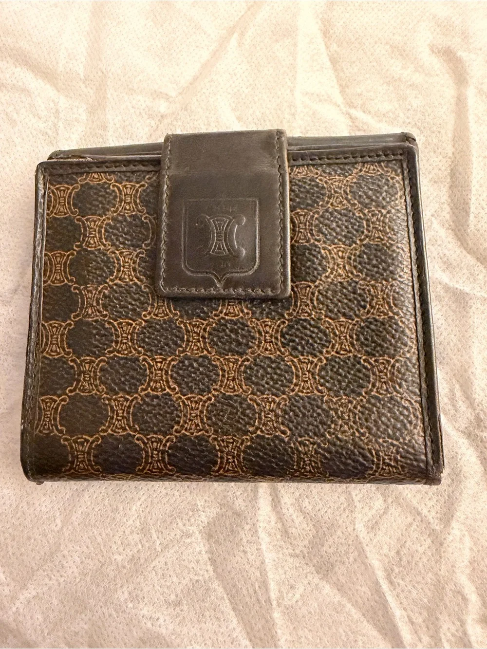 Celine Brown Macadam Canvas Tri-Fold Wallet with Dark Brown Trim